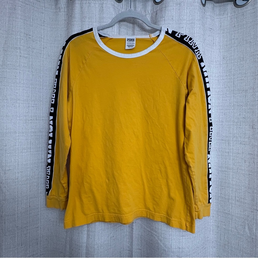 Victoria's Secret PINK Campus Cotton Long Sleeve Tee Yellow with Logo Size XS